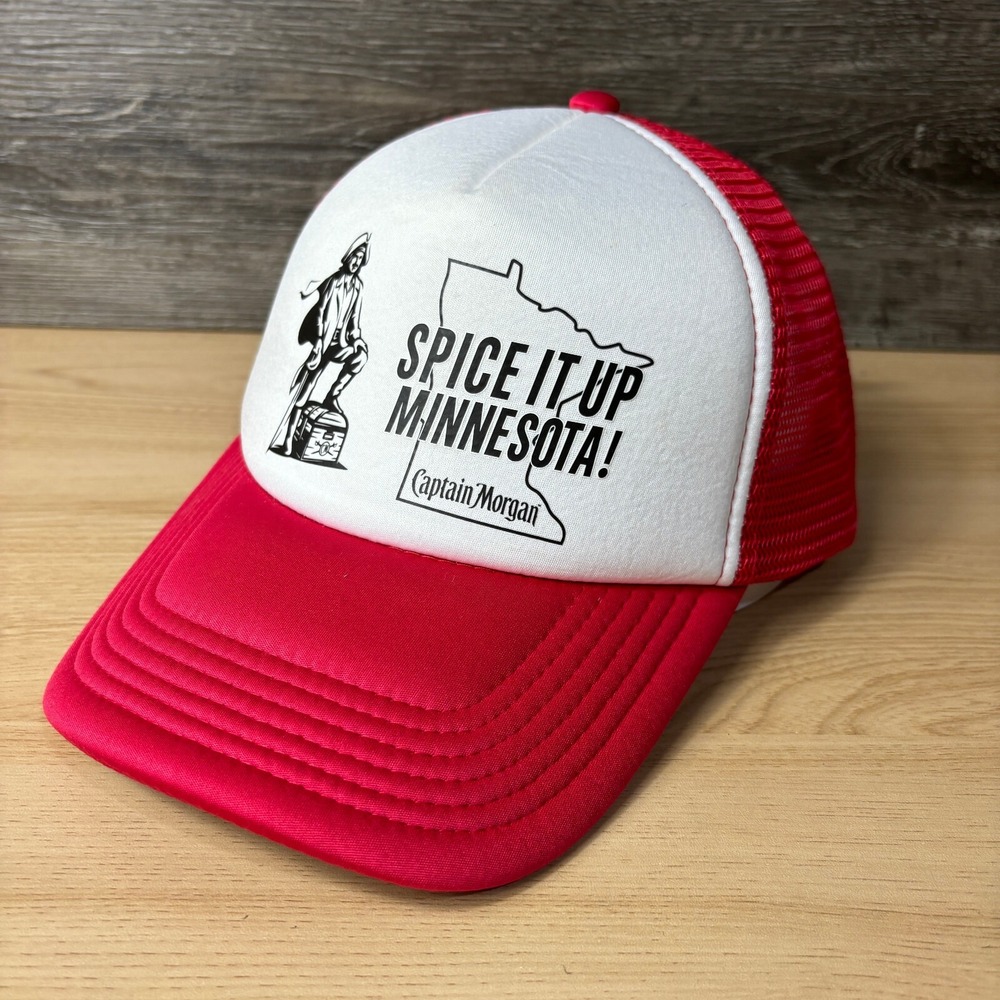 Captain Morgan Hat Cap Snapback Red White Trucker Minnesota One Size Adjustable